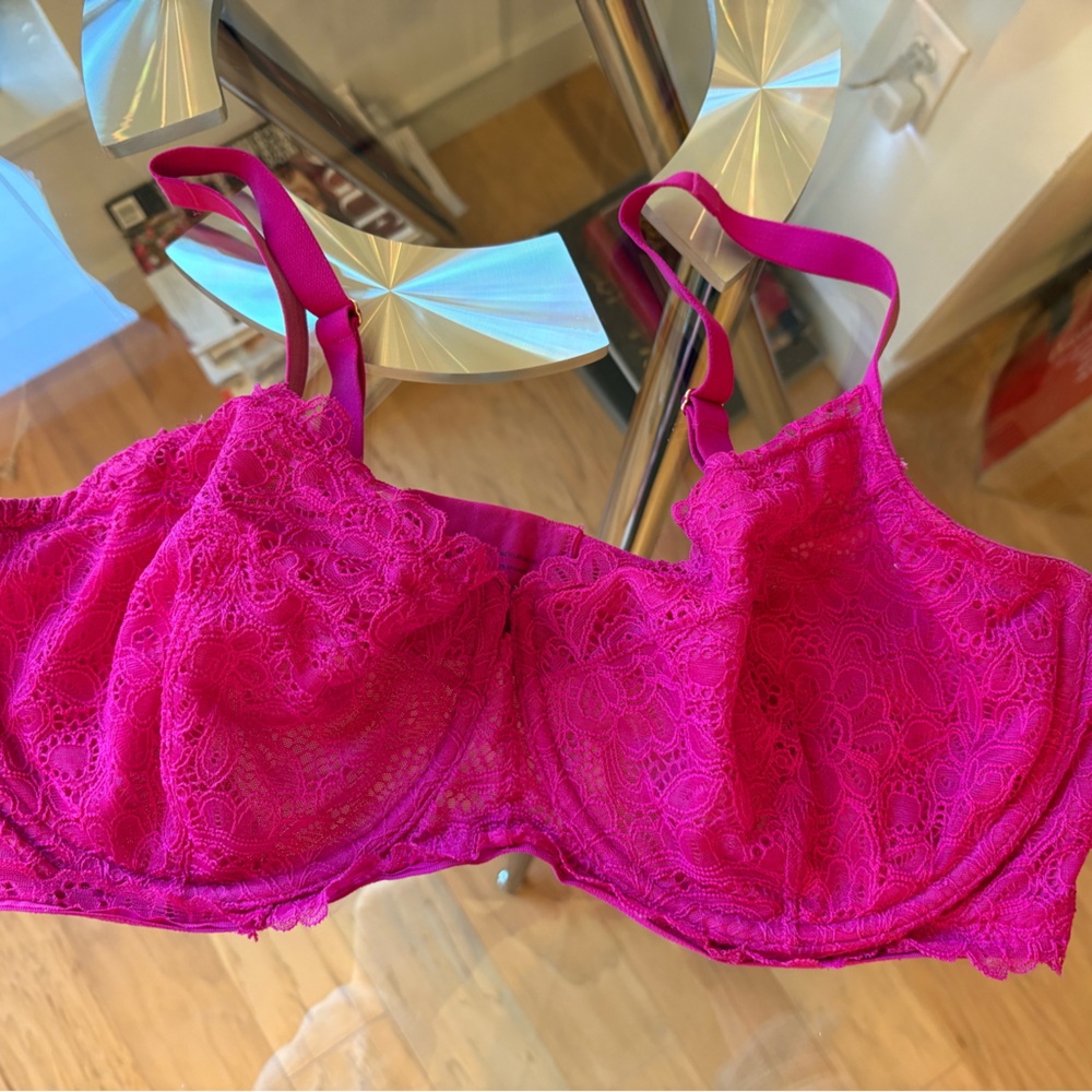 Soma Unlined Balconette 42DD Bra Fuchsia Lace Underwire Bra Hot Pink